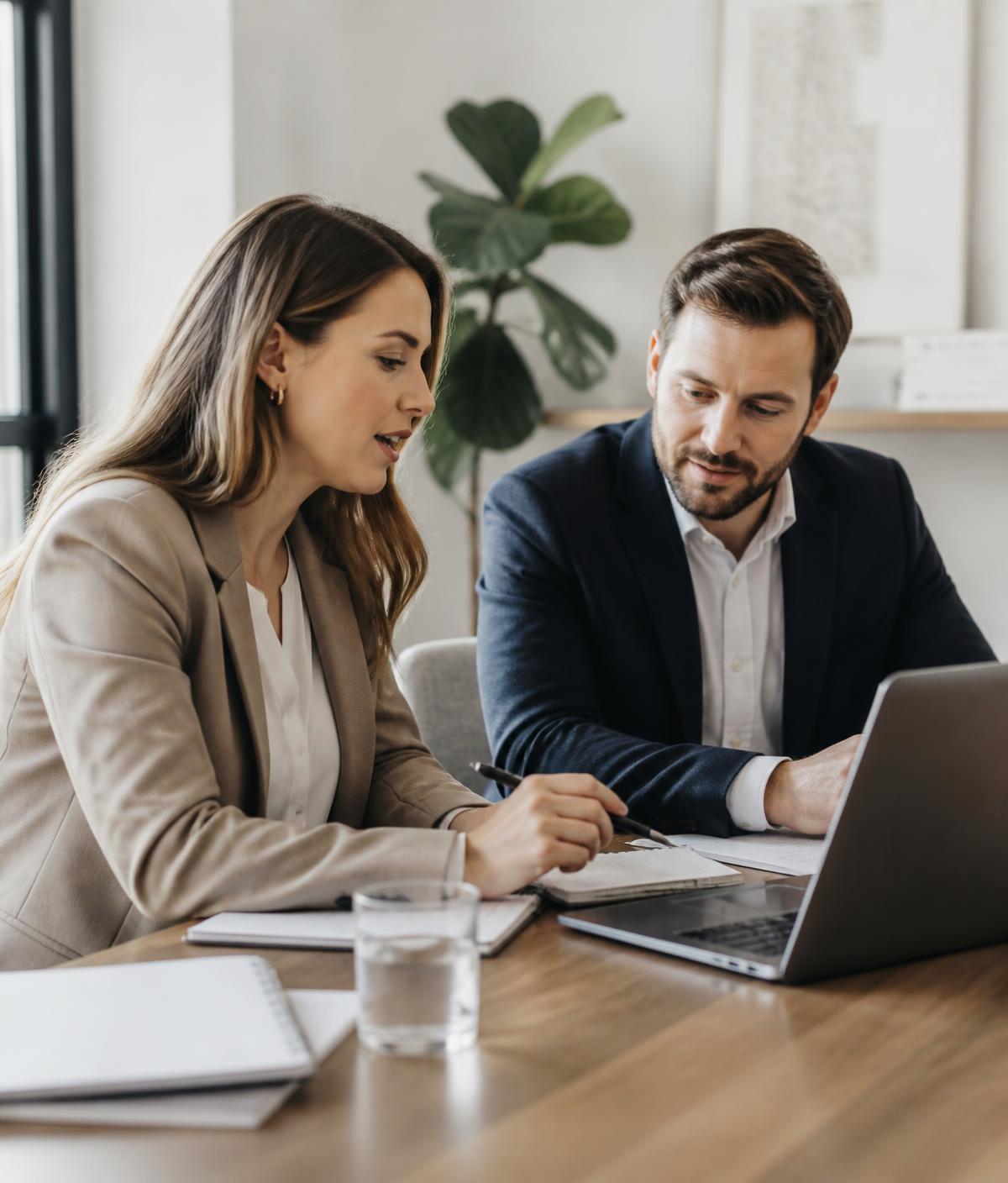 Morgane Royer et Sylvain Delmas, consultants de Delmas Audit Consulting, en réunion de travail